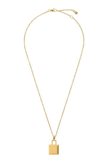Orelia Luxe Gold Tone Padlock Square Charm Necklace