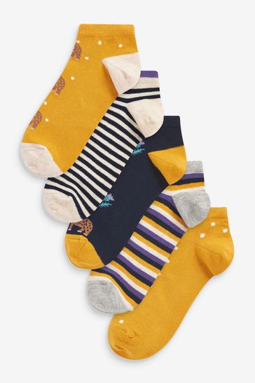 Ochre Yellow/Navy Hamish Highland Cow Trainer Socks 5 Pack