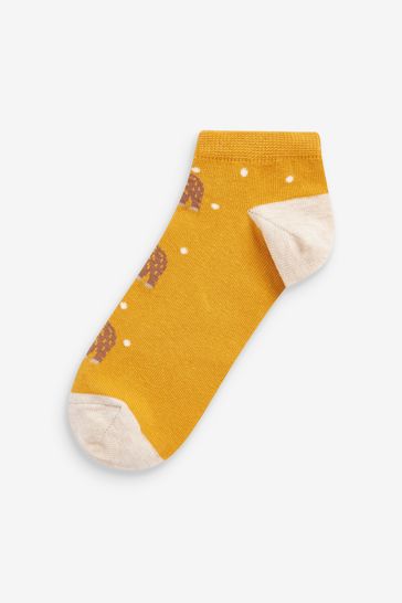 Ochre Yellow Navy Hamish Highland Cow Trainer Socks 5 Pack