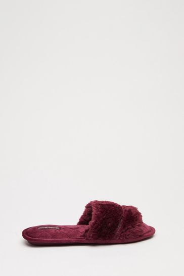 Women'secret Red Faux Fur Slippers