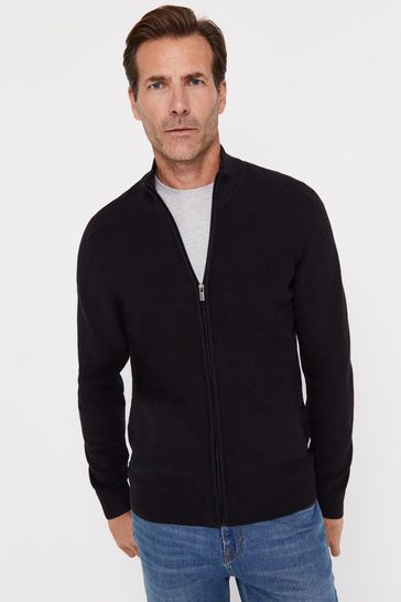 Cortefiel Black Plated Knit Cardigan