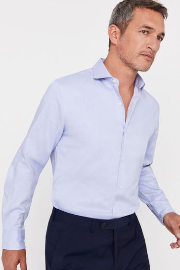Cortefiel Slim Fit Blue Plain COOLMAX® Shirt