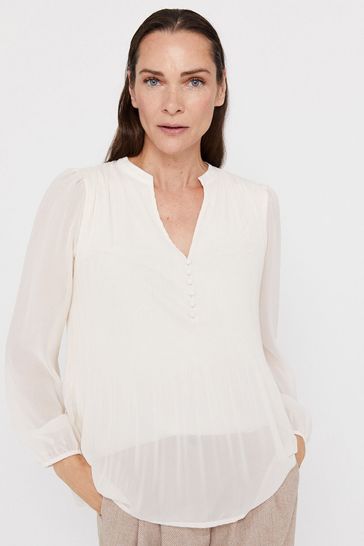 Cortefiel White Pleated Blouse