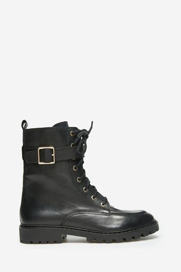 Cortefiel Black Lace Up Boots
