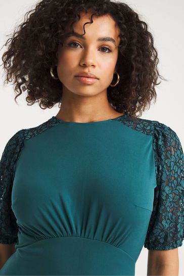 Buy JD Williams Blue Lace Sleeve And Yoke Printed Tea Dress from