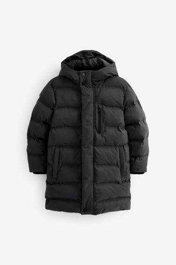 Black Fleece Lined Longline Puffer Coat 3 17yrs