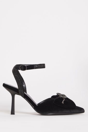 Simply Be Black Velvet Bow Trim Heeled Extra Wide Shoes
