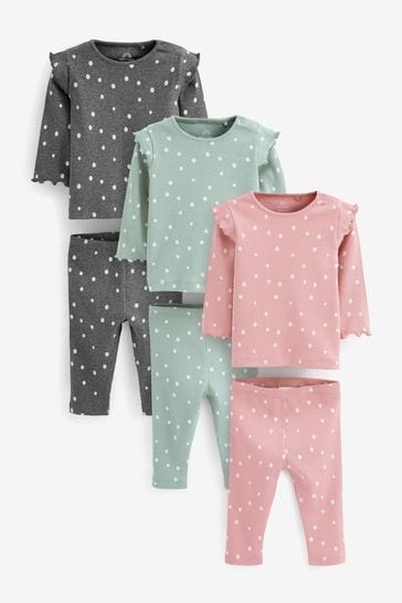 Pink/ Green/ Grey 6 Piece Baby T-Shirts and Leggings Set