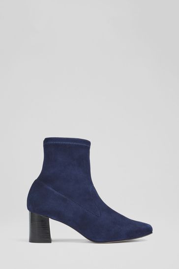 LK Bennett Amira Navy Blue Stretch Suede Ankle Boots