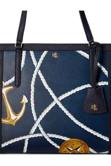 Lauren Ralph Lauren Crosshatch Leather Large Clare Tote In Blue