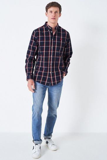 Crew Clothing Company Bright Red Gingham Cotton Classic Shirt