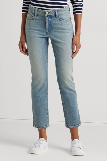 Lauren Ralph Lauren Blue Mid Rise Straight Fit Ankle Jeans