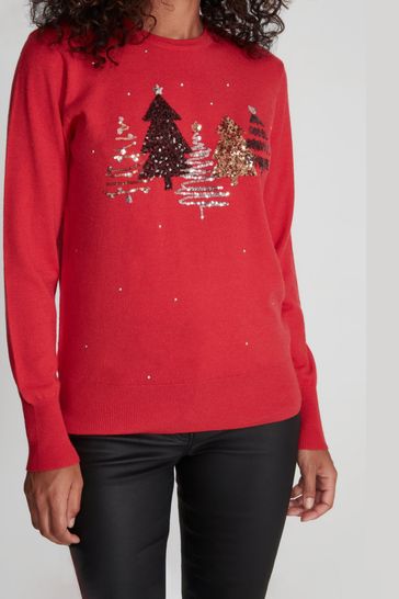 M&Co Red Sequin Christmas Tree Jumper