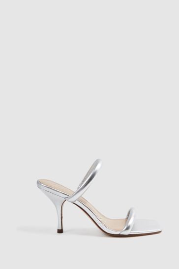 Reiss Silver Emery Leather Double Strap Heels