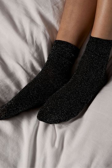 Mint Velvet Glittery Ankle Black Socks