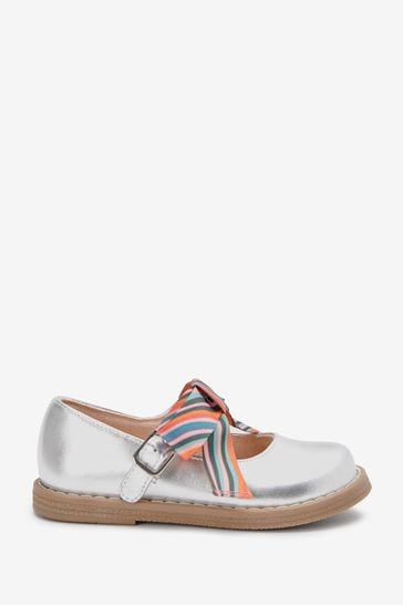 Paul Smith Junior Girls Silver Mary Jane 'Artist Swirl' Bow Shoes