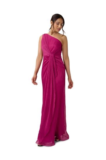 Adrianna Papell Pink Stardust Pleated Draped Gown