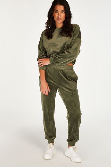 Hunkemöller Green Velour Pin-Tucked Pyjamas