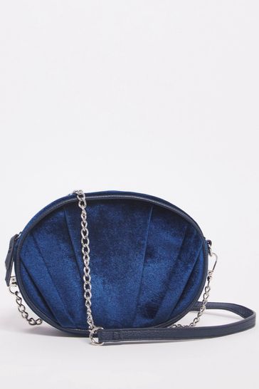 JD Williams Blue Velvet Pleat Cross-Body Bag