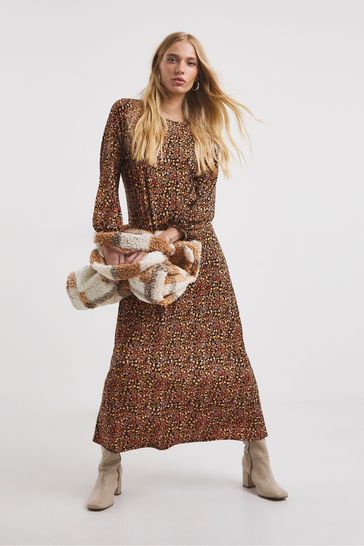 Buy JD Williams Brown Multi Floral Soft Touch Balloon Sleeve Swing Dress from Next Poland