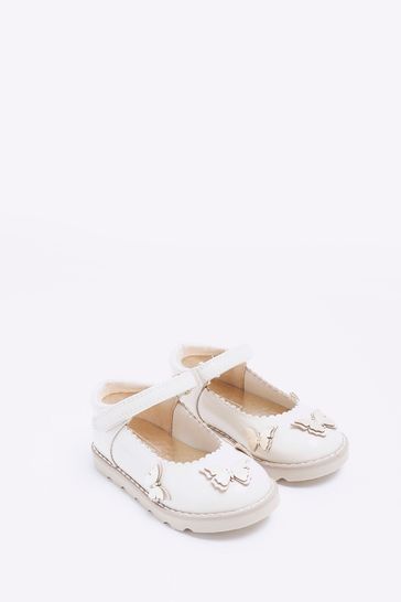River Island Cream Girls Leather Butterfly Mary Jane Shoes