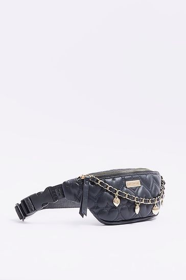 River Island Girls Black Quilt Chain Bum Bag