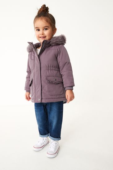 Buy Purple Shower Resistant Faux Fur Trim Parka 3mths 7yrs from Next Luxembourg