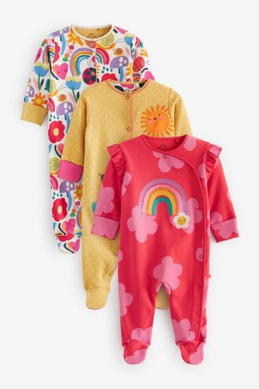 Multi Bright Baby Footed Sleepsuits 3 Pack (0-0mths)