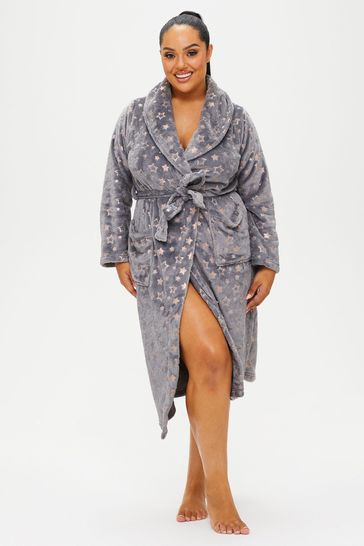 Ann Summers  Grey Sparkle Star Carved Fluffy Fleece Dressing Gown