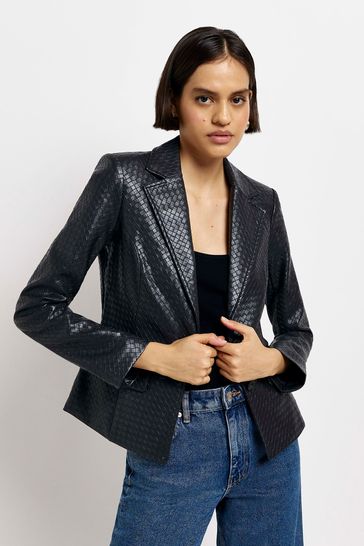 River Island Black Fitted Woven Blazer Jacket