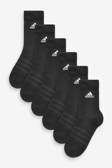 adidas Black 6 Pack Cushioned Crew Socks 3 Pairs