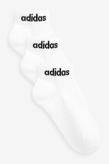 adidas White Adult Linear Ankle Cushioned Socks 3 Pairs