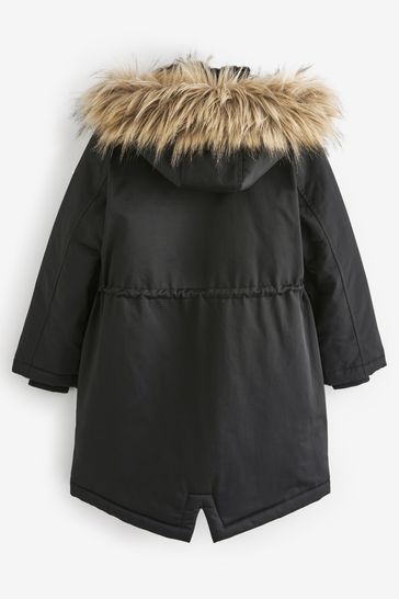 Ladies black coat outlet with fur hood