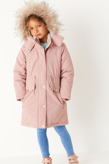 Buy Pink Shower Resistant Faux Fur Trim Parka (3-16yrs) from Next