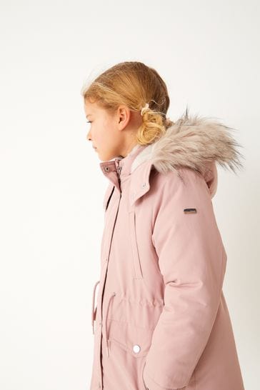 Womens parka coats on sale with pink fur hood