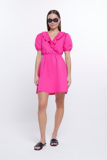 River Island Pink Frill Wrap Mini Dress