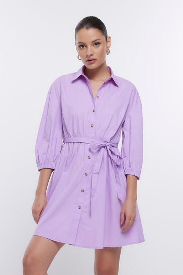 River Island Purple Button Through Shirt Dress