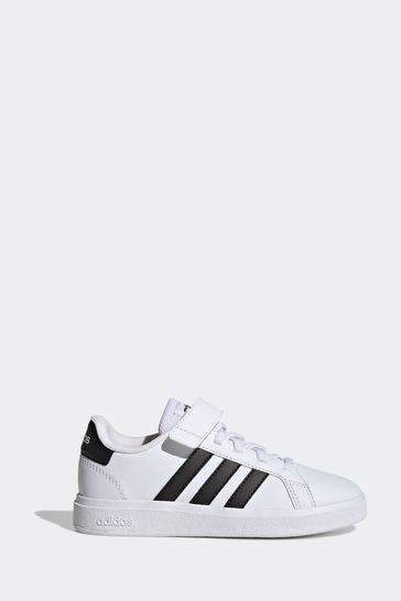 adidas White/black Sportswear Grand Court Elastic Lace And Top Strap Trainers