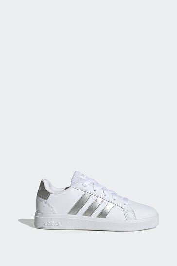 adidas White/Silver Sportswear Grand Court Lifestyle Tennis Lace-Up Kids Trainers
