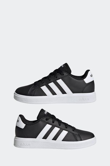 adidas Black White Sportswear Grand Court Lifestyle Tennis Lace Up Kids Trainers