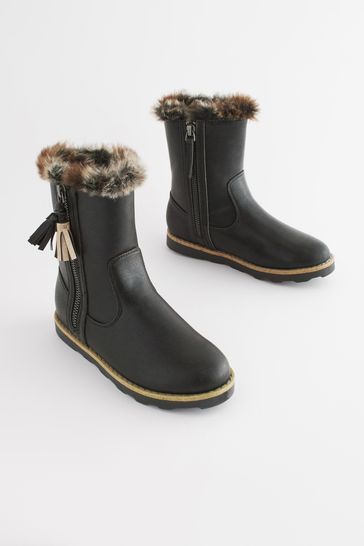 Black Standard Fit (F) Warm Faux-Fur Lined Zip Boots