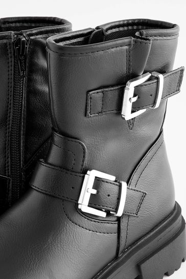 Black Buckle Biker Boots