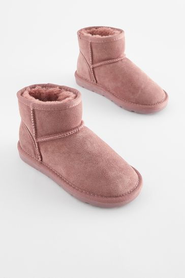 Dark Rose Pink Short Warm Lined Water Repellent Suede Pull-On Boots