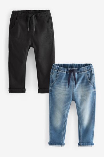 Blue/Black Denim Super Soft Pull-On Jeans With Stretch 2 Pack (3mths-7yrs)