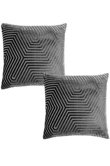 Riva Paoletti Grey Evoke Geometric Cut Velvet Cushion 2 Pack