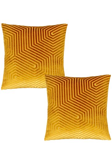 Riva Paoletti Gold Evoke Geometric Cut Velvet Cushion 2 Pack