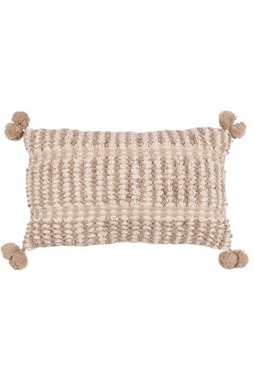 furn. Natural Ayaan Woven Loop Tufted Cotton Double Pom Pom Cushion