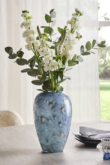 Navy Glass Confetti Textured Flower Vase