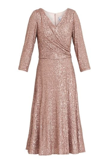 Gina bacconi denise store dress pink gold