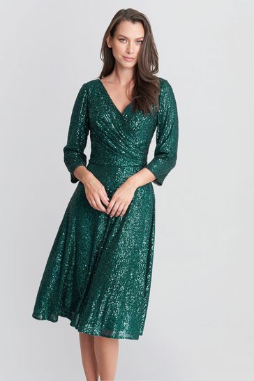 Gina Bacconi Green Libbie Sequin Midi Dress